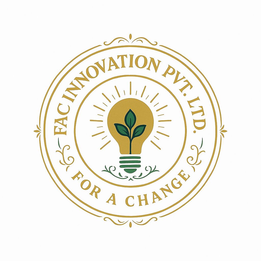 FAC Innovations gold-and-green lightbulb company seal